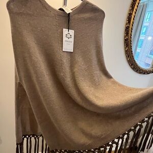 Italian Cashmere Poncho Cape – Genuine Suede Fringe – Luxury Wrap Shawl – NWT